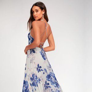 Lulus All I Need Grey Floral Print Lace-Up Maxi Dress